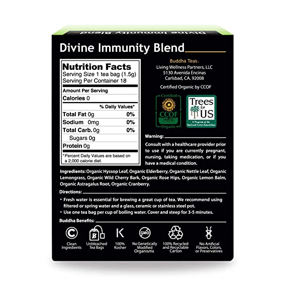 Buddha Tea Divine Immunity Blend Product Label