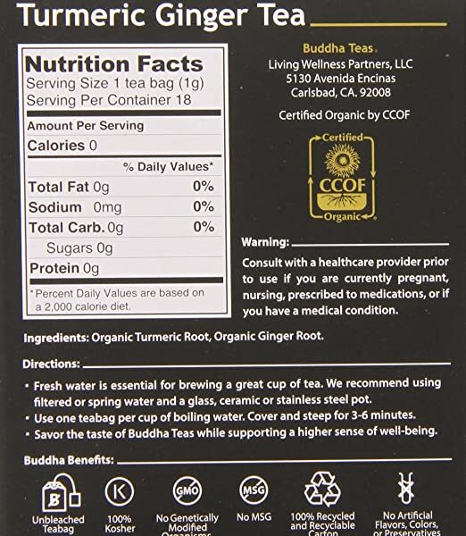 Buddha Team Organic Turmeric & Ginger Product Label